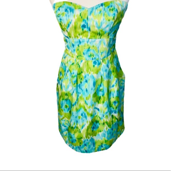 Walter Baker Floral Green Blue Strapless Dress - Picture 7 of 12